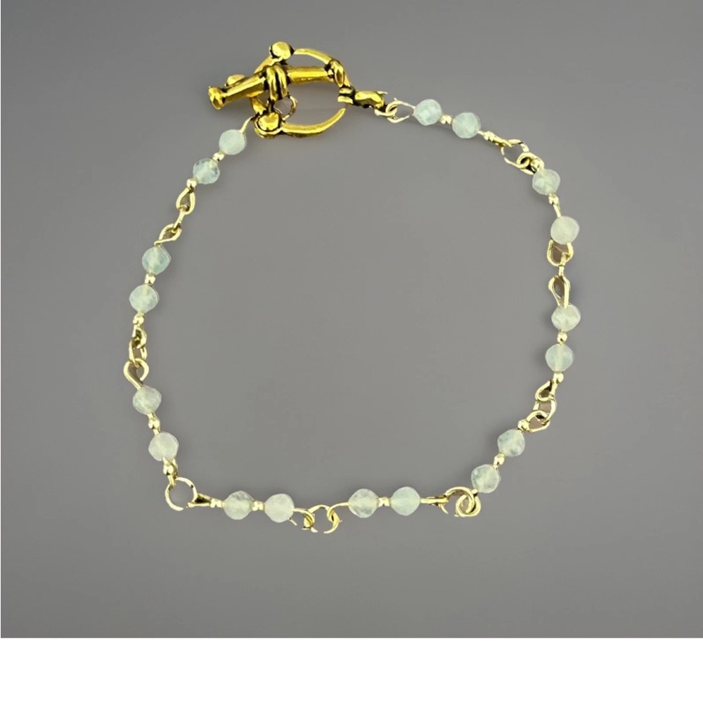 Handmade Genuine Aquamarine And Gold Toggle Bracelet 7.25 Inches Artisan Jewelry